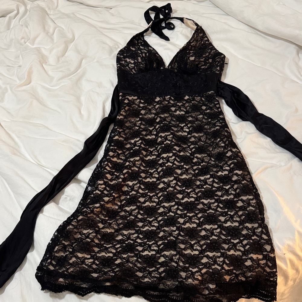 White House Black Market Black Lace Halter Dress